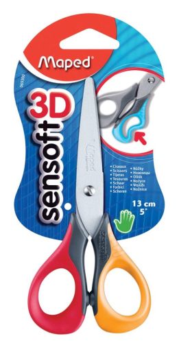 Maped schaar Sensoft, ft 13 cm, rechts, ronde punt, RVS, geassorteerde kleuren, blister van 1 stuk