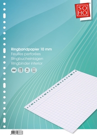 SOHO liasse pour fardes &agrave; anneaux, A4, 70 g, 23 trous, 100 feuilles, quadrill&eacute; 10 mm