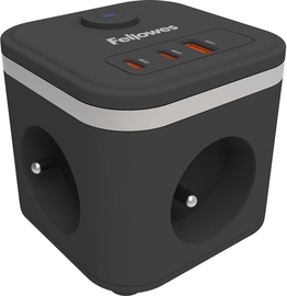 Fellowes contactdoos Power Cube, 3 stopcontacten + 1 x USB-A + 2 x USB-C, zwart, voor Belgi&euml;