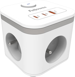 Fellowes contactdoos Power Cube, 3 stopcontacten + 1 x USB-A + 2 x USB-C, wit, voor Belgi&euml;