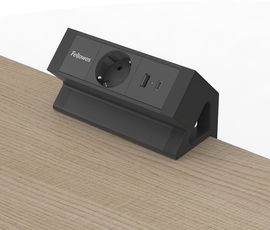 Fellowes contactdoos Power Desk, 1 stopcontact + 1 x USB-A + 1 x USB-C, zwart, voor Nederland