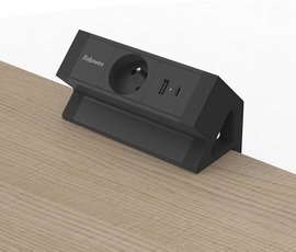 Fellowes contactdoos Power Desk, 1 stopcontact + 1 x USB-A + 1 x USB-C, zwart, voor Belgi&euml;