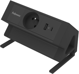 Fellowes contactdoos Power Desk, 1 stopcontact + 1 x USB-A + 1 x USB-C, zwart, voor Belgi&euml;