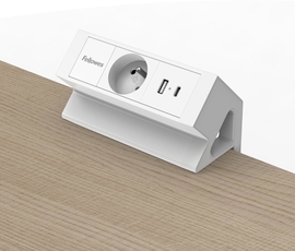 Fellowes contactdoos Power Desk, 1 stopcontact + 1 x USB-A + 1 x USB-C, wit, voor Belgi&euml;