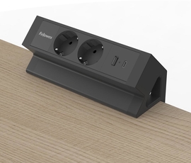 Fellowes contactdoos Power Desk 2, 2 stopcontacten + 1 x USB-A + 1 x USB-C, zwart, voor Nederland