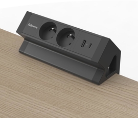 Fellowes contactdoos Power Desk 2, 2 stopcontacten + 1 x USB-A + 1 x USB-C, zwart, voor Belgi&euml;