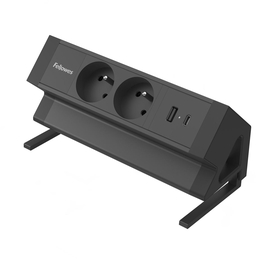Fellowes contactdoos Power Desk 2, 2 stopcontacten + 1 x USB-A + 1 x USB-C, zwart, voor Belgi&euml;
