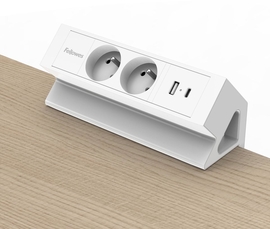Fellowes contactdoos Power Desk 2, 2 stopcontacten + 1 x USB-A + 1 x USB-C, wit, voor Belgi&euml;
