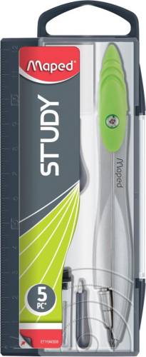 Maped passer Study 5-delige passerdoos:  - 1 passer Study  - 1 gum  - 1 mineslijper  - 1 kokertje potl...