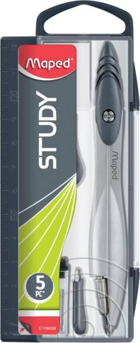 Maped passer Study 5-delige passerdoos:  - 1 passer Study  - 1 gum  - 1 mineslijper  - 1 kokertje potl...