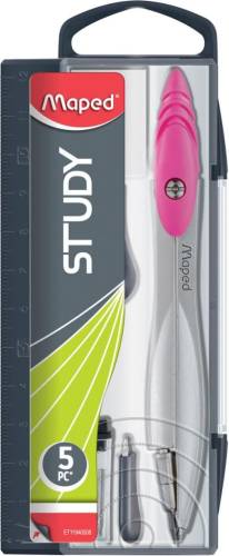 Maped passer Study 5-delige passerdoos:  - 1 passer Study  - 1 gum  - 1 mineslijper  - 1 kokertje potl...