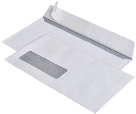 SOHO enveloppen, 110 x 220 mm (DL), stripsluiting, venster links, pak van 25 stuks