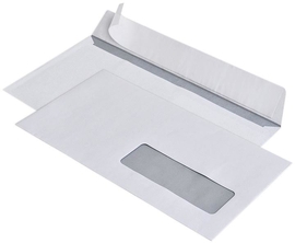 SOHO enveloppen, 110 x 220 mm (DL), stripsluiting, venster rechts, pak van 25 stuks