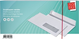 SOHO enveloppen, 110 x 220 mm (DL), stripsluiting, venster rechts, pak van 25 stuks