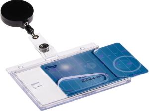 Europel badgehouder met afroller, ft 54 x 85 mm, gesloten