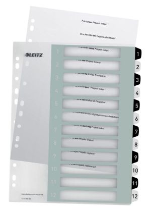 Leitz WOW printbare index, 12 tabs, zwart-wit