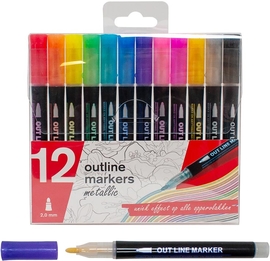 Creakit outline marker metallic, geassorteerde kleuren, pak van 12 stuks