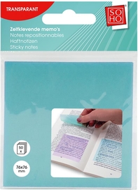 SOHO memoblok, 76 x 76 mm, 50 vel, transparant pastel, geassorteerde kleuren