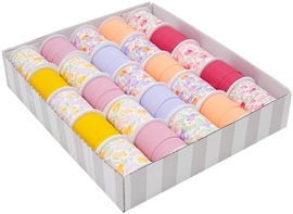 Ruban cadeau, 10 mm x 10 m, Fleurs Joyeuses, uni et fleurs