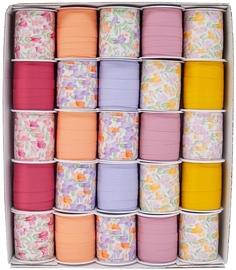 Ruban cadeau, 10 mm x 10 m, Fleurs Joyeuses, uni et fleurs
