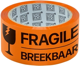 SOHO ruban adh&eacute;sif d'emballage Fragile, 48 mm x 60 m, orange