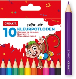 Creakit kleurpotloden, 9 cm, extra dik, etui in karton van 10 stuks in geassorteerde kleuren