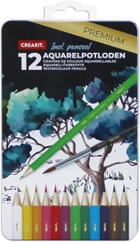 Creakit aquarelpotloden Premium, metalen doos van 12 stuks in geassorteerde kleuren