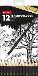 Creakit tekenpotloden Premium, metalen doos van 12 stuks in geassorteerde hardheden