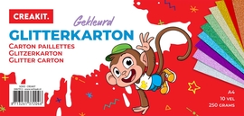 Creakit glitterkarton, A4, 250 g, geassorteerde kleuren, pak van 10 vel