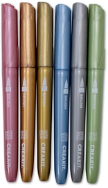 Creakit brushpen metallic, etui van 6 stuks in geassorteerde kleuren