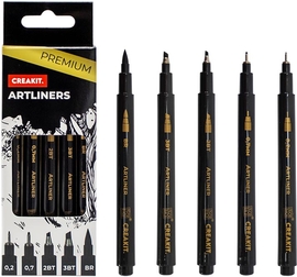 Creakit tekenstift, artliners, zwart, set van 5 stuks