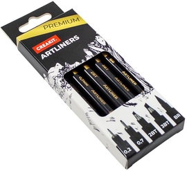 Creakit tekenstift, artliners, zwart, set van 5 stuks