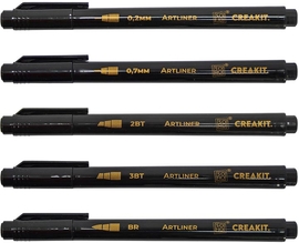 Creakit tekenstift, artliners, zwart, set van 5 stuks