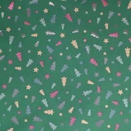 Papier cadeau, 150 m x 30 cm, arbres de No&euml;l, fond vert