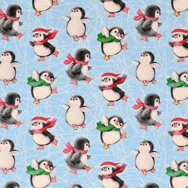 Papier cadeau, 150 m x 30 cm, No&euml;l, pingouins sur la glace