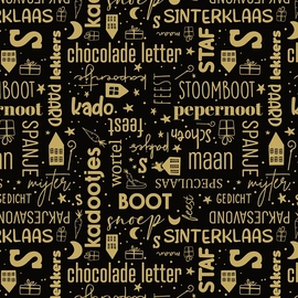 Papier cadeau, 70 cm x 2 m, Saint-Nicolas, noir-or