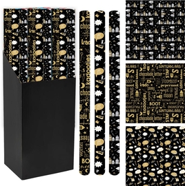Papier cadeau, 70 cm x 2 m, Saint-Nicolas, noir-or