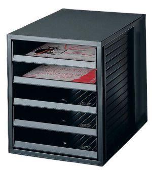 Han ladenblok met open laden, zwart