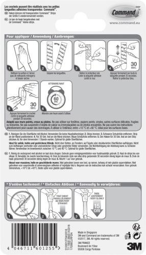 Command decohaak, small, draagvermogen 225 gram, transparant, blister van 6 stuks