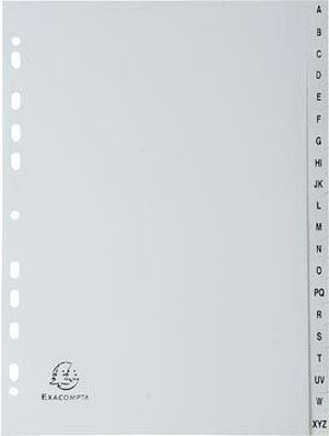 Exacompta tabbladen voor ft A4, uit PP, van A tot Z, 20 tabs, grijs