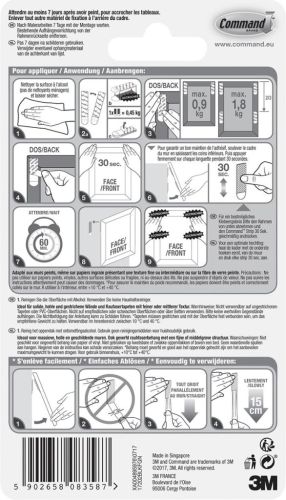 Command accroche tableau, small, capacit&eacute; 1,8 kg, noir, blister de 8 pi&egrave;ces
