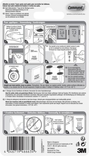 Command accroche tableau, small, capacit&eacute; 5,4 kg, blanc, blister de 4 pi&egrave;ces