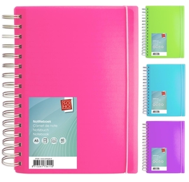 SOHO notitieboek, PP, A5, spiraal, 100 vel, gelijnd, geassorteerde kleuren