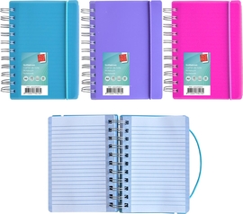 SOHO notitieboek, PP, A6, spiraal, 100 vel, gelijnd, geassorteerde kleuren