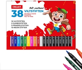 Creakit viltstift, multifunctioneel, geassorteerde kleuren, pak van 38 stuks