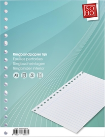 SOHO liasse pour fardes &agrave; anneaux, A5, 70 g, 17 trous, 100 feuilles, lign&eacute;