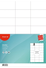 SOHO etiketten, wit, rechte hoeken, 70 x 37 mm, 10 vel, 24 etiketten per vel