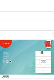 SOHO etiketten, wit, rechte hoeken, 105 x 37 mm, 10 vel, 16 etiketten per vel