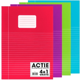 SOHO Trend schrift, A4, 40 vel, gelijnd, met kantlijn, pak van 4 + 1 stuks, geassorteerde kleuren