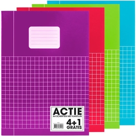 SOHO Trend schrift, A4, 40 vel, geruit 10 mm, met kantlijn, pak van 4 + 1 stuks, geassorteerde kleuren